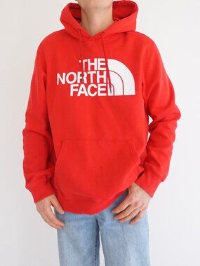 The North Face Hoodie Red Logo Pullover Fleece Streetwear Outdoors Mens Large